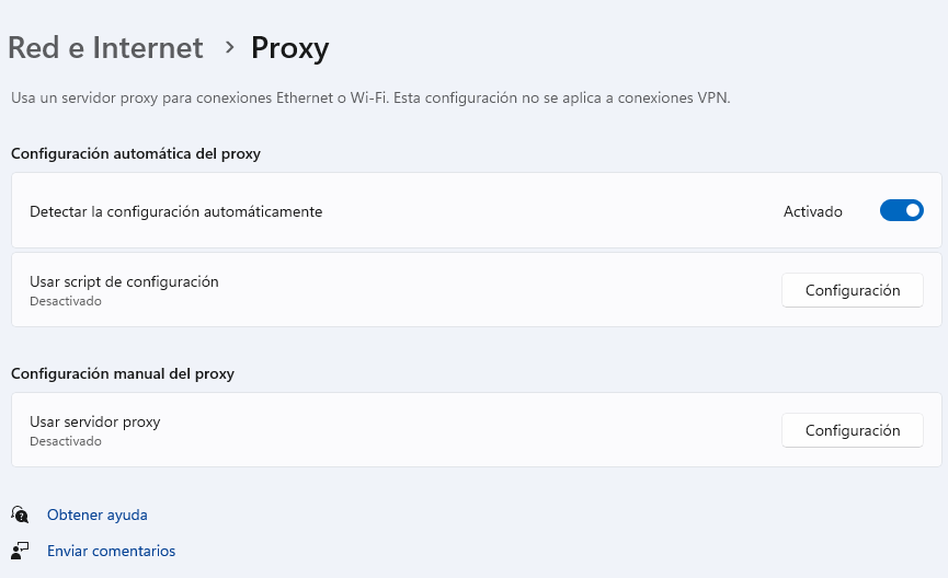 Desactivar proxy en Windows