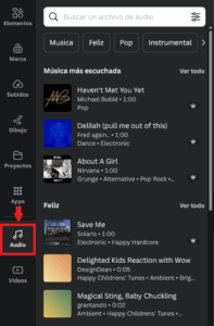 añadir audio editor de videos Canva