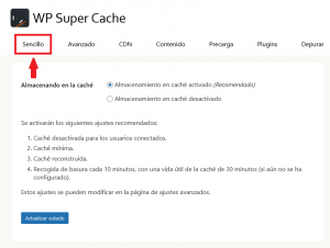 configuración WP Super Cache plugin