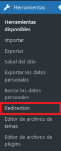 instalación Redirection plugin