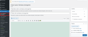 Crear nuevo Ventana emergente WordPress