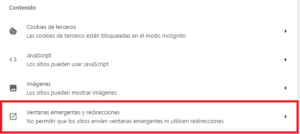 Ventanas emergentes Google Chrome
