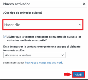 nuevo activador pop-up