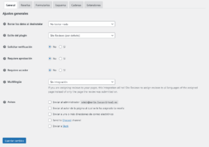 Ajustes general plugin Site Reviews