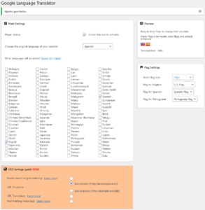 Configuración plugin Google Language Translator