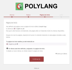 Traducción página de inicio en Polylang