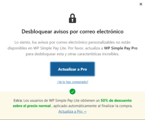 Avisos por correo electronico plugin WP Simple Pay