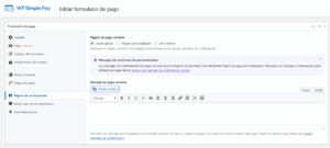 Página de confirmación plugin WP Simple Pay