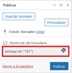 Publicar formulario de pago WP Simple Pay