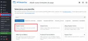 Seleccionar plantilla plugin WP Simple Pay