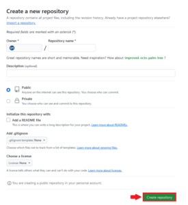 Crear New repository GitHub