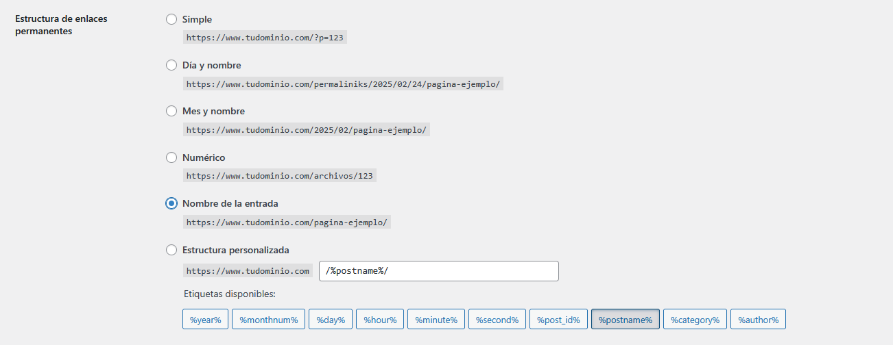 Estructura de los enlaces permanentes (permalinks) de WordPress